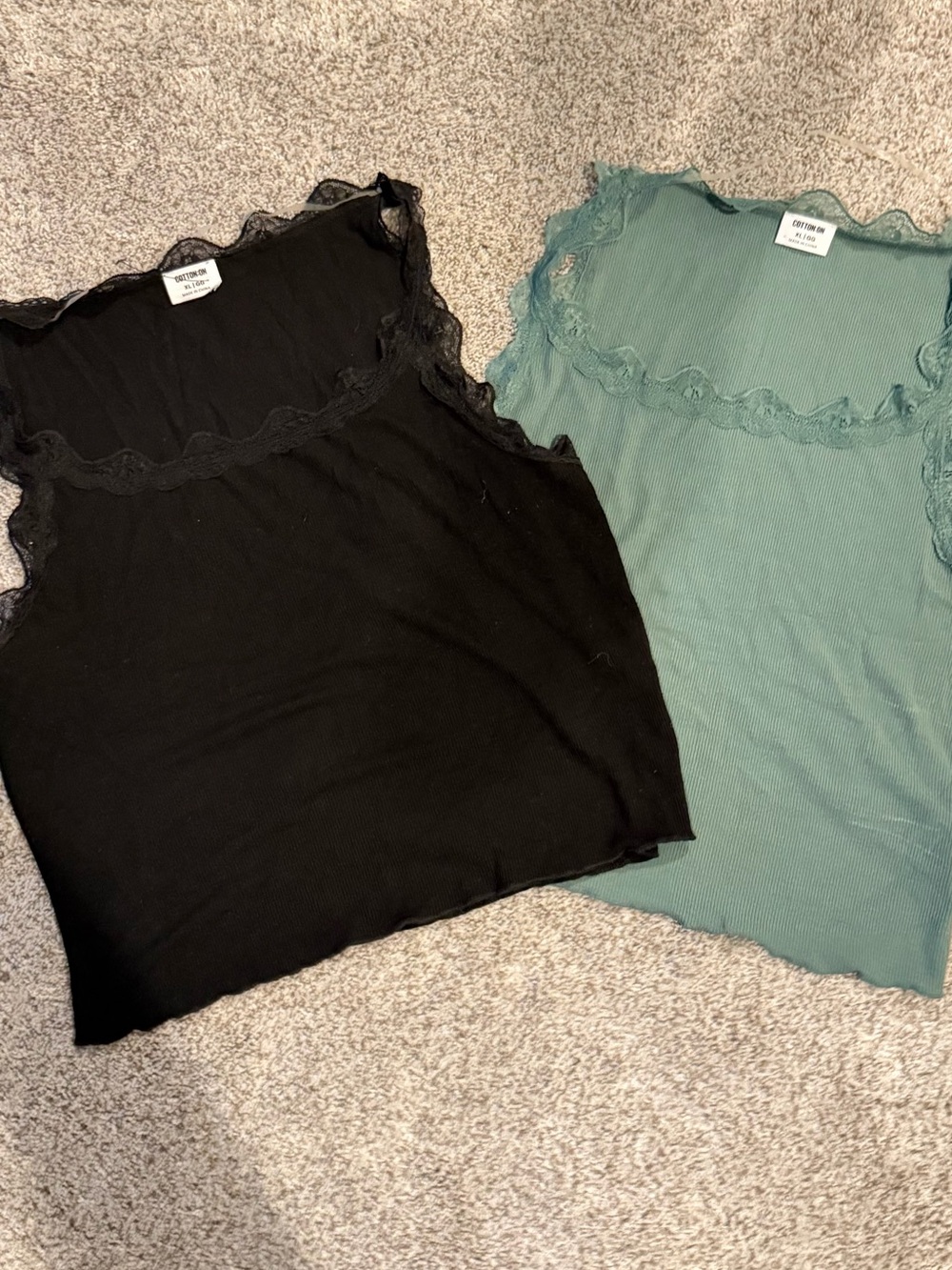 Cotton On Lace-Trim Rib Tank Top - Black and Teal Women’s XL (BUNDLE)